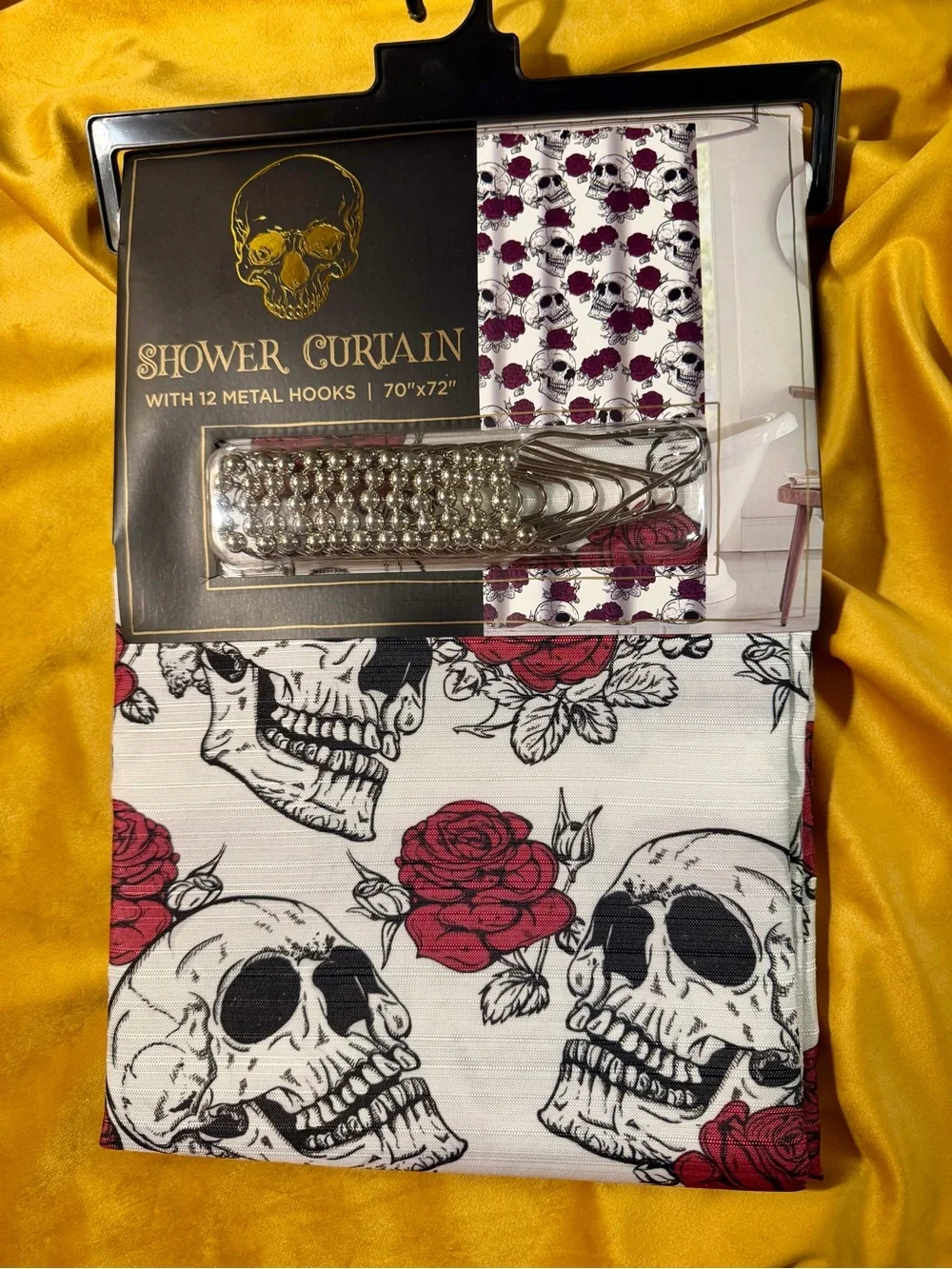 Skull & Red Rose Shower Curtain with Metal Hooks
